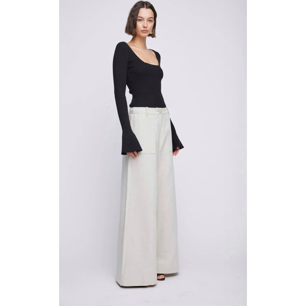 Anna Quan Wide Leg Trousers Womens 6 Cream High Rise Pocket Pants Quiet Luxury